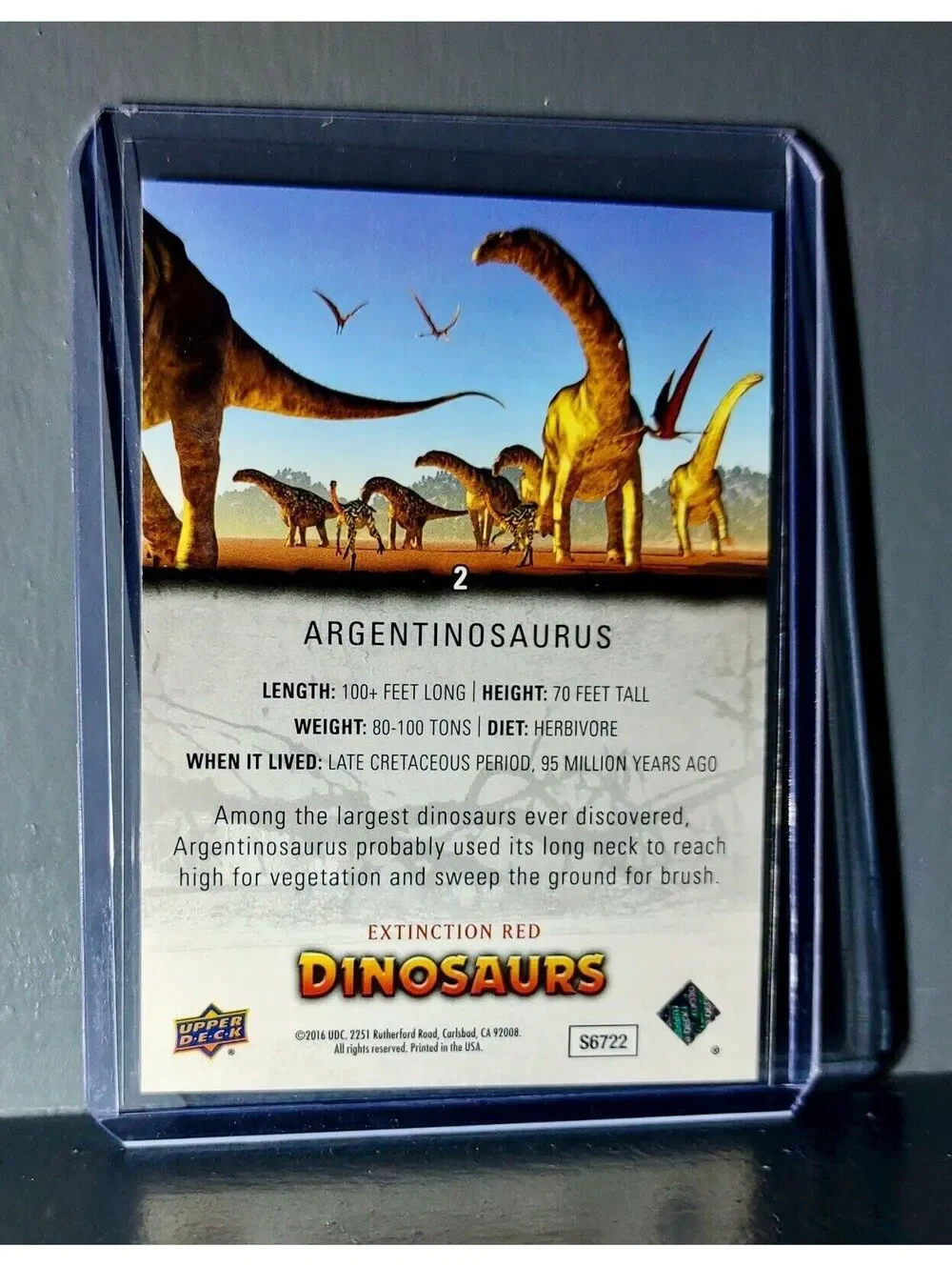 2015 Upper Deck Dinosaurs Argentinosaurus Extinction Red Parallel #2 Card